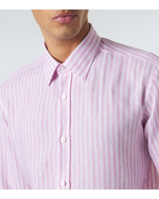 Charvet Pink Striped Linen Shirt for men