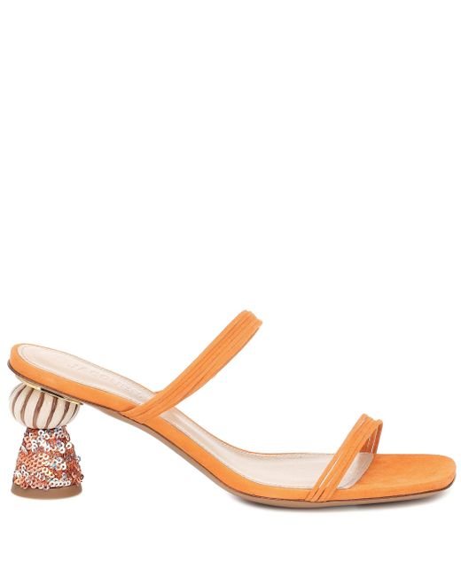 orange suede mules