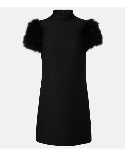 Valentino Black Minikleid Aus Crepe Couture Mit Federn