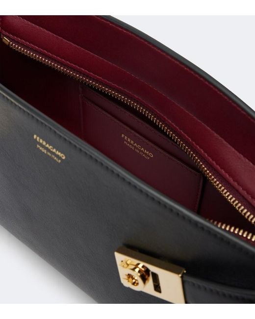 Ferragamo Black Hug East-West Small Leather Shoulder Bag