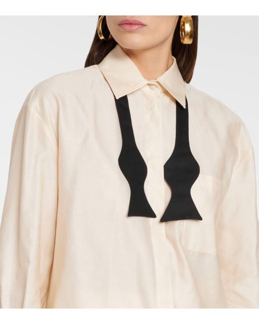 Max Mara White Marea Bow Tie-neck Oversized Cotton Shirt