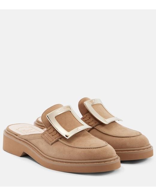 Roger Vivier Brown Slippers Viv' Rangers Aus Veloursleder