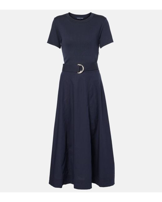 Veronica Beard Blue Facia Mixed-Media Cotton-Blend Midi Dress