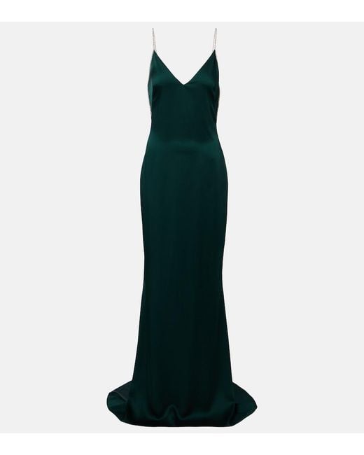 Tom Ford Green Crystal-Embellished Satin Slip Dress