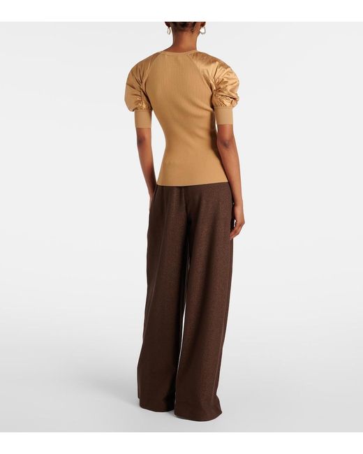 Max Mara Brown Ribbed-Knit Crepe Top