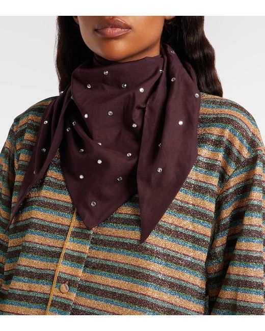 Oseree Purple Embellished Cotton And Silk Scarf
