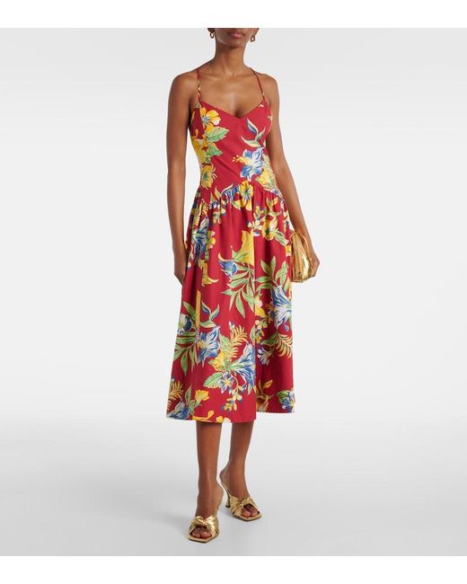 Polo Ralph Lauren Red Floral Cotton Midi Dress