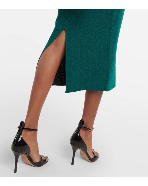 Victoria Beckham Green One-shoulder Knitted Midi Dress