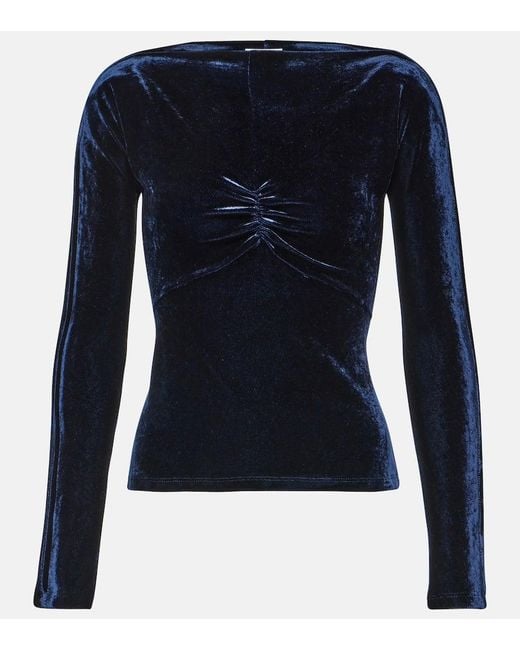 Rabanne Blue Ruched Off-Shoulder Velvet Top