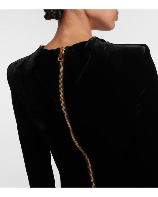 Balmain Black Embellished Velvet Minidress