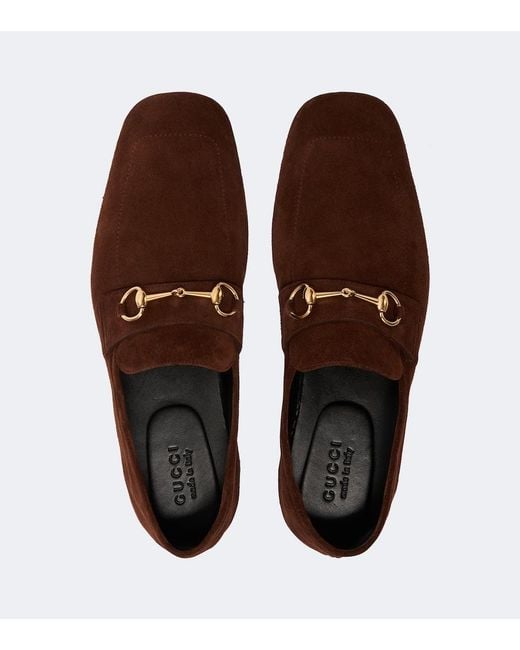 Gucci Brown Ragazzo Horsebit Suede Loafers for men