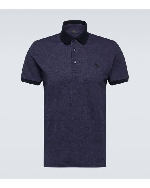 Etro Blue Paisley Printed Cotton Polo Shirt for men