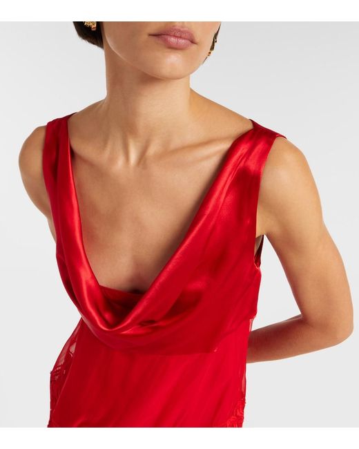 Ferragamo Red Draped Silk Midi Dress