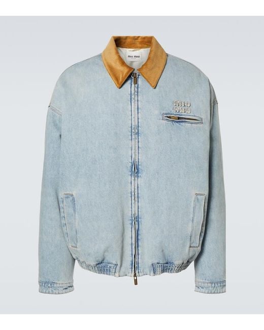 Giacca Di Jeans Con Velluto di Miu Miu in Blue da Uomo