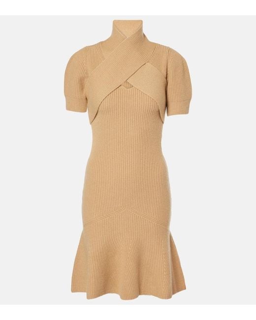 Patou Natural Scarf-Detail Wool And Cashmere Minidress