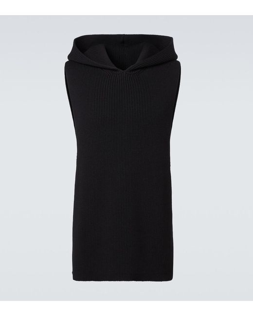 Rick Owens Black Ribbed-Knit Virgin Wool Sweater Vest for men