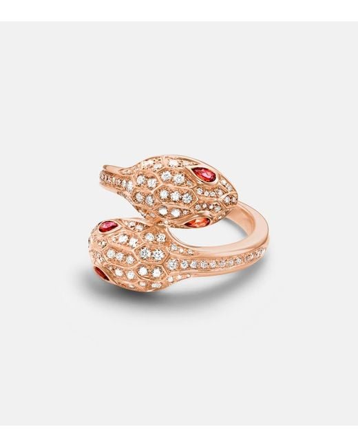 Anillo Serpenti Seduttori De Oro De 18 Ct Con Diamantes Y Rubelitas BVLGARI de color Pink