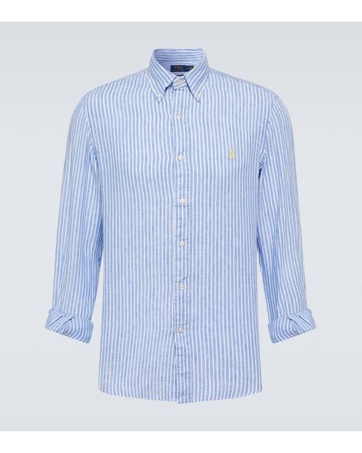 Polo Ralph Lauren Blue Striped Linen Shirt for men