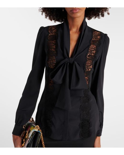 Blusa in misto seta con pizzo di Dolce & Gabbana in Black