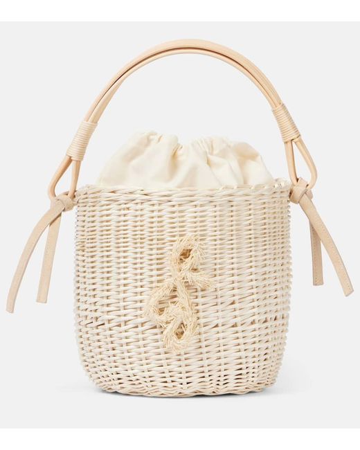 Ruslan Baginskiy Natural Iza Rattan-Trimmed Wicker Basket Bag