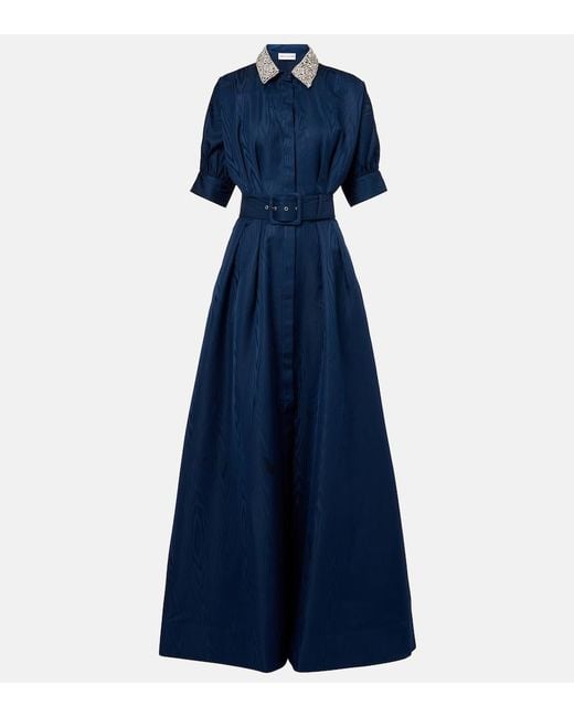 Rebecca Vallance Blue Cielo Embellished Silk Shirt Dress