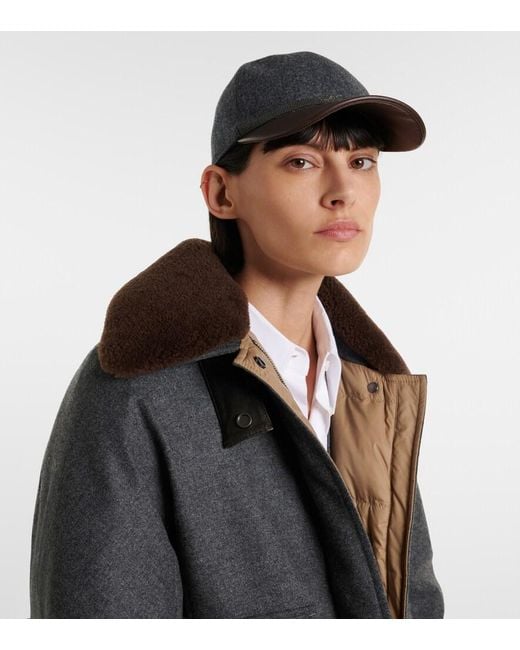 Brunello Cucinelli Gray Monili Leather And Virgin Wool Baseball Cap