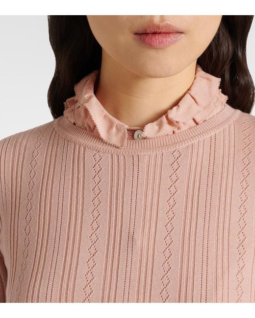 Valentino Pink Pointelle Virgin Wool Sweater