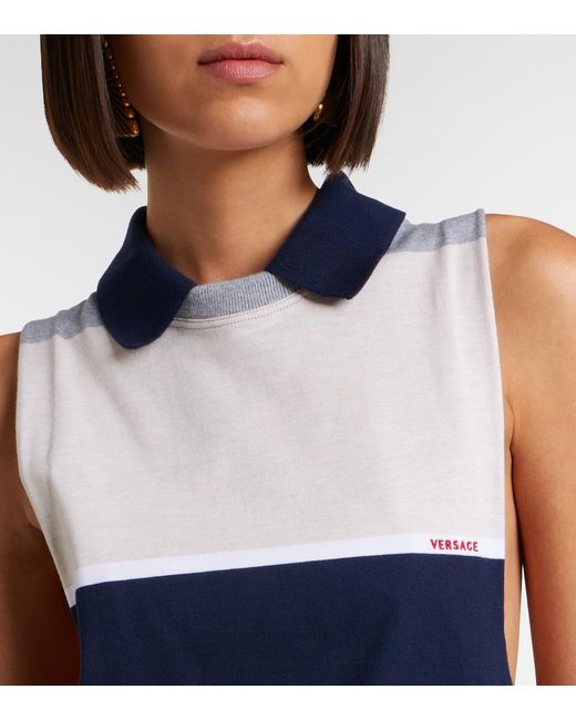Versace White Striped Cotton Jersey Polo Dress