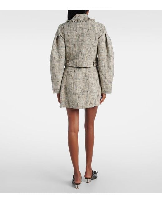Ganni Blue Cropped Cotton Tweed Jacket