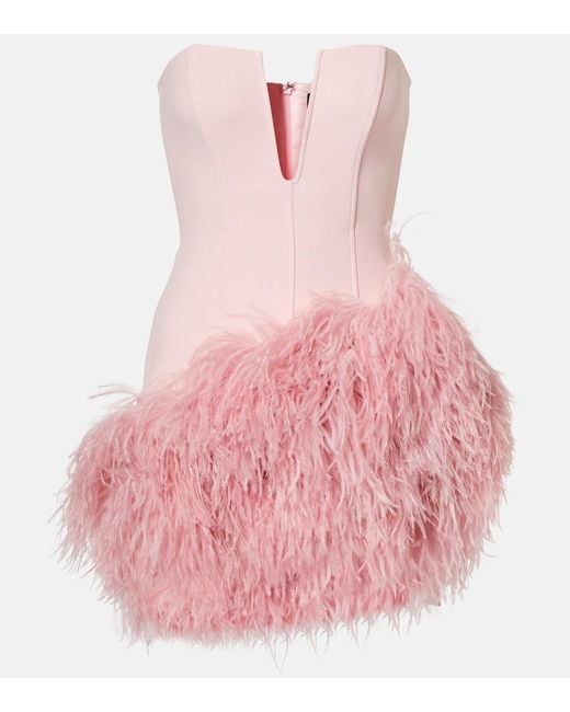 David Koma Pink Feather-Trimmed Minidress