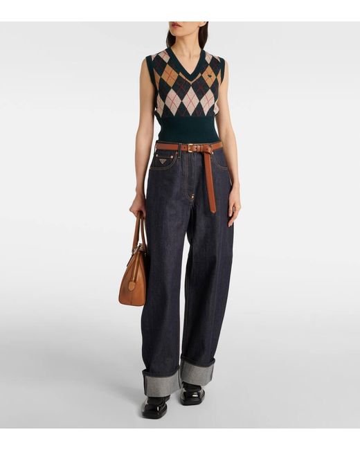 Prada Green Argyle Virgin Wool Sweater Vest