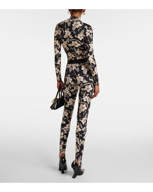MARINE SERRE Black Regenerated Floral Jersey Stirrup leggings