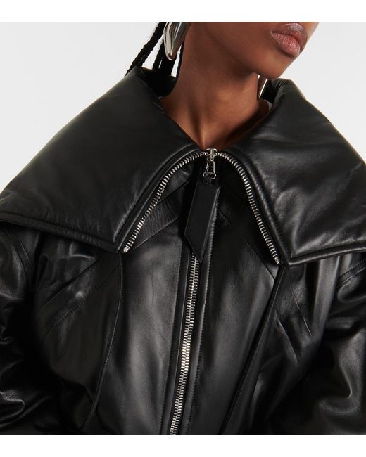 The Attico Black Oversize-Bomberjacke Aus Leder