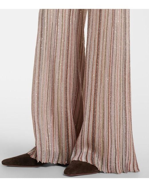 Missoni Natural Sequined Striped Lame Wide-Leg Pants
