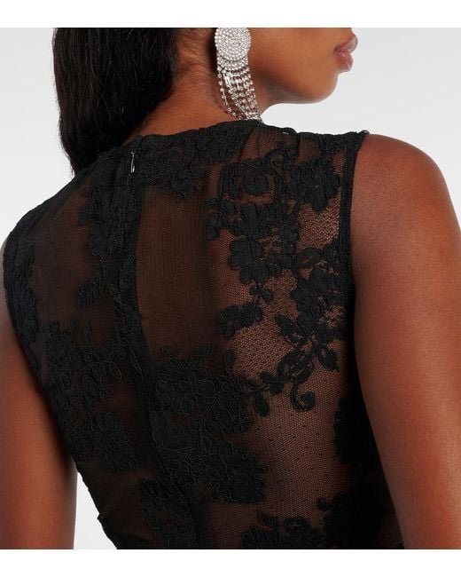 Self-Portrait Black Floral Lace-Trimmed Taffeta Maxi Dress