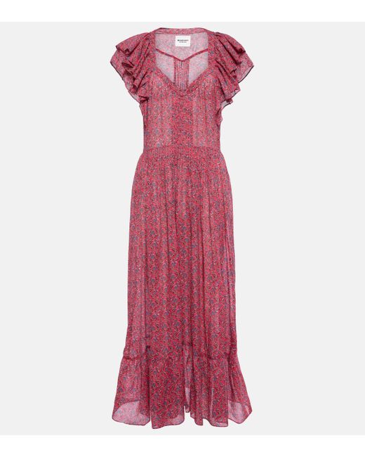 Isabel Marant Red Godralia Printed Cotton Midi Dress
