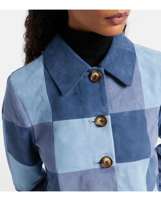 Rixo Blue Patchwork Suede Jacket