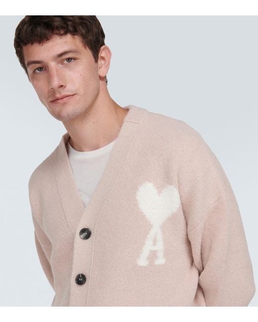 AMI Pink Ami De Coeur Alpaca-blend Cardigan for men