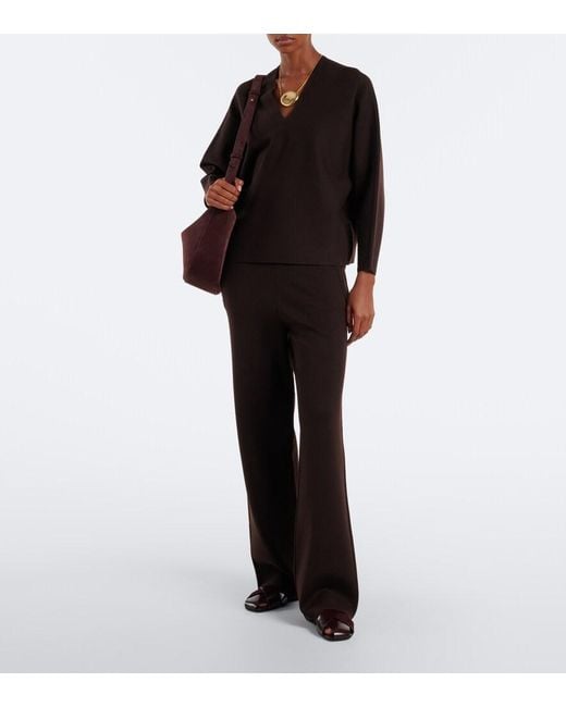 Max Mara Black Knitted Wool-Blend Wide-Leg Pants