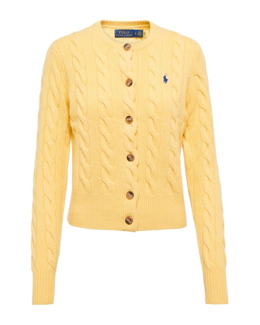 Polo Ralph Lauren Yellow Cable-knit Wool-blend Cardigan