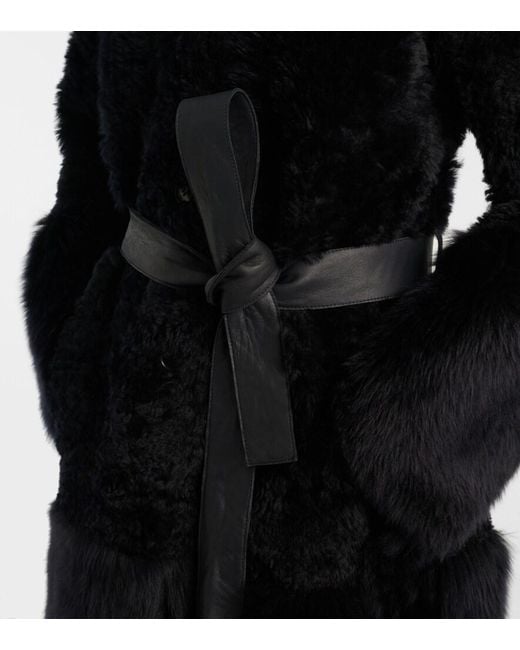 Joseph Black Tina Belted Shearling Coat
