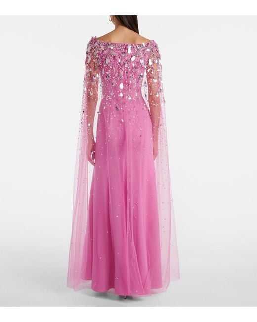 Jenny Packham Pink Bittersweet Beaded Caped Gown