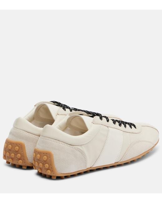 Tod's White Suede-Trimmed Satin Sneakers