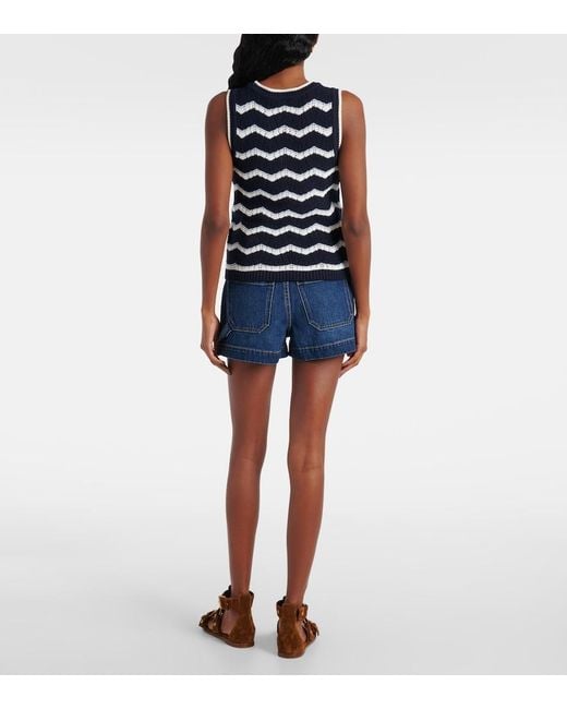 Veronica Beard Blue Cropped Jerrel Knit Tank