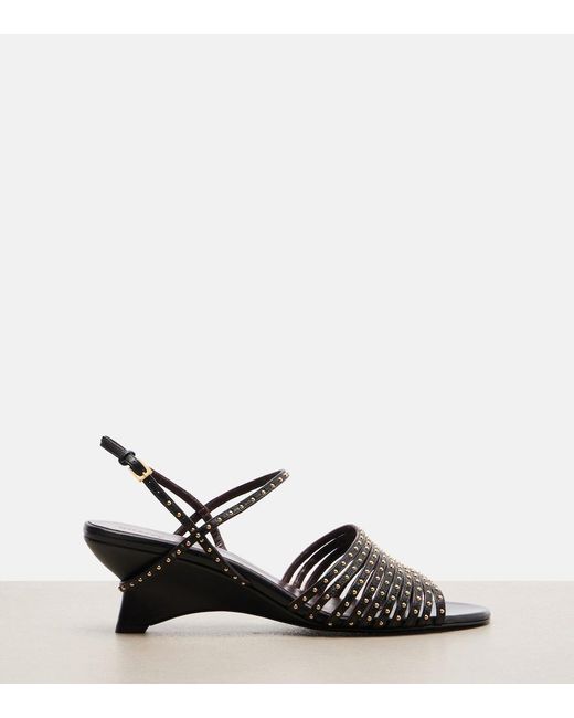 Khaite Black Drew Studded Leather Wedge Sandals