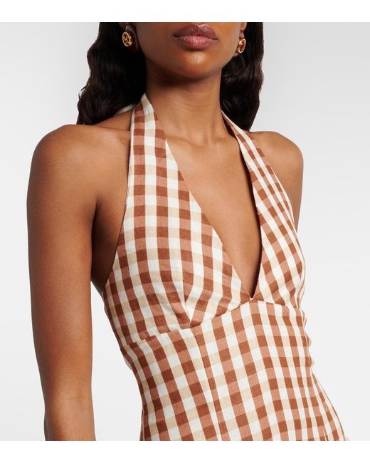 Faithfull The Brand Metallic Marais Gingham Halterneck Linen Midi Dress