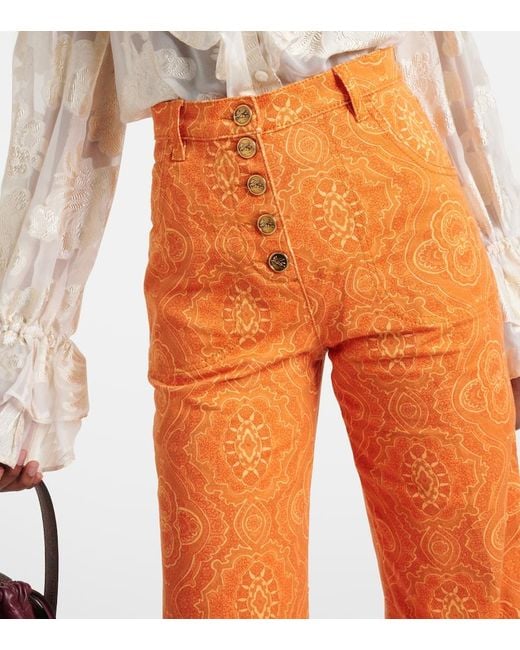 Jeans flared a vita alta con stampa di Etro in Orange