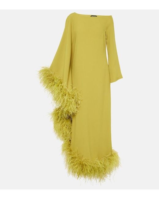 Taller Marmo Yellow Ubud Extravaganza Feather-Trimmed Gown