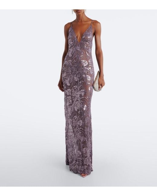 The New Arrivals Ilkyaz Ozel Purple Claudie Sequined Lace Gown