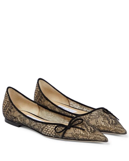 Jimmy Choo Brown Cibelle Lace Ballet Flats